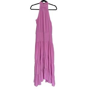 Ramy Brook New York Ila Tiered Halter Maxi Dress Size Medium Pink FLAW